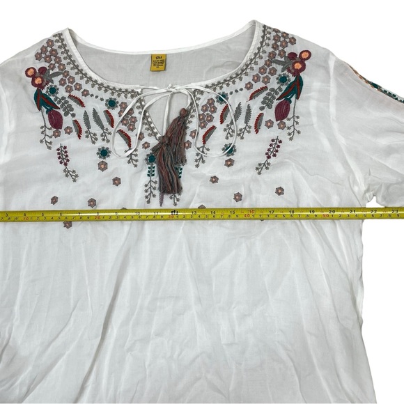 Raj Womens Blouse Embroidered Bohemian Tasseled Long Sleeve Top XL White Floral - Picture 9 of 10